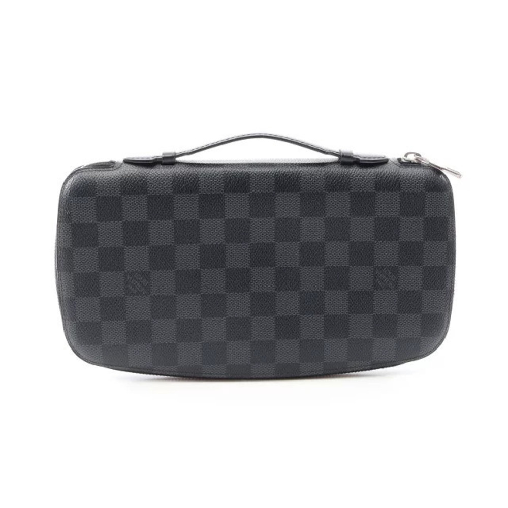 Louis Vuitton Atoll Damier Graphite Black Round Long Wallet Leather Black